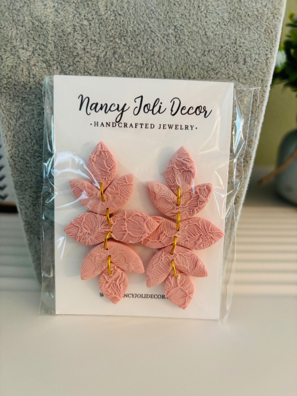 Polymer Clay Pink Leaf Earrings